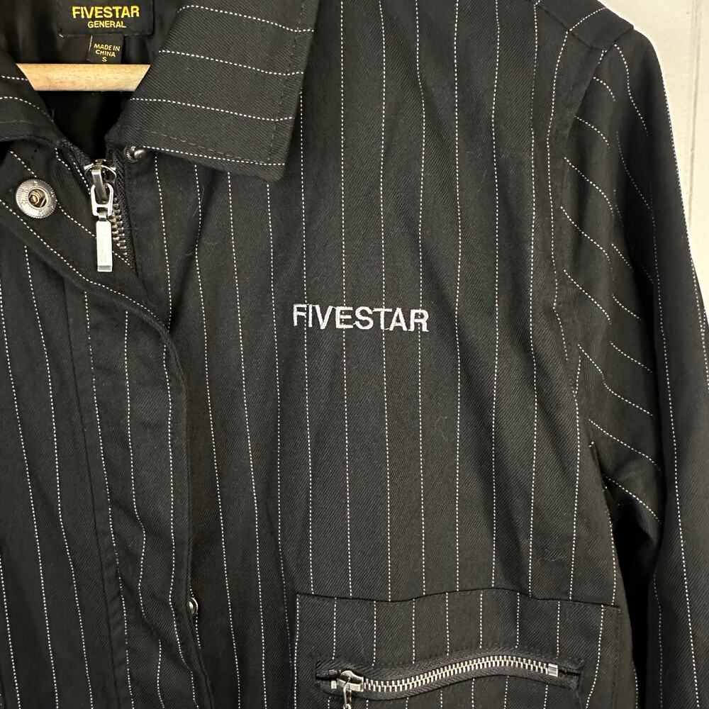 Five Star General Womens S Black Moto Jacket Pinstripe Zip Streetwear Y2K Urban - Picture 3 of 11